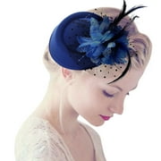 Fascinator Hats for Women Pillbox Cap with Flower Feather Mesh Veil and Hair Clip Cocktail Tea Party Headwear Headdress