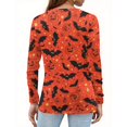 thumbnail image 3 of WTOBBY Women's Halloween Bat & Pumpkin Print V Neck Button Detail Long Sleeve T Shirt, Casual Graphic Tee Top for Daily Wear, Fall Comfort Shirt,Vermilion L, 3 of 4