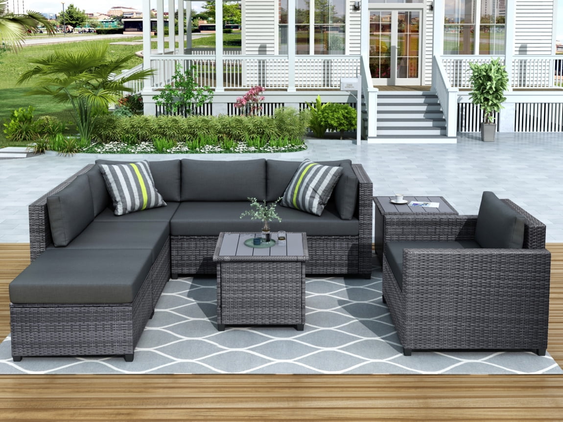 8 Piece Rattan Sectional Seating Group with Removable Cushions, All