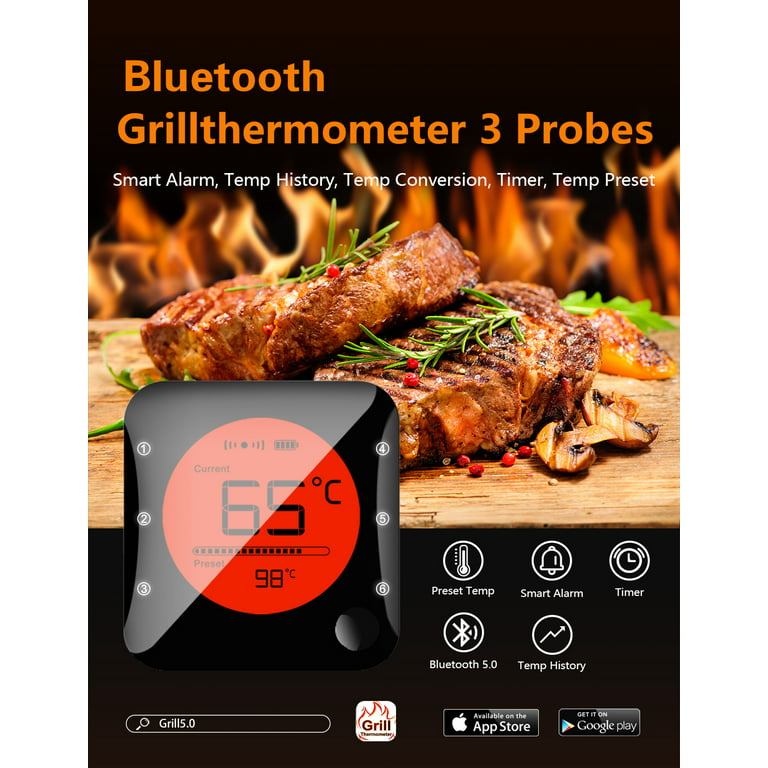 BFOUR Meat Thermometer Wireless Bluetooth, Digital Meat Thermometer with  Dual Pr
