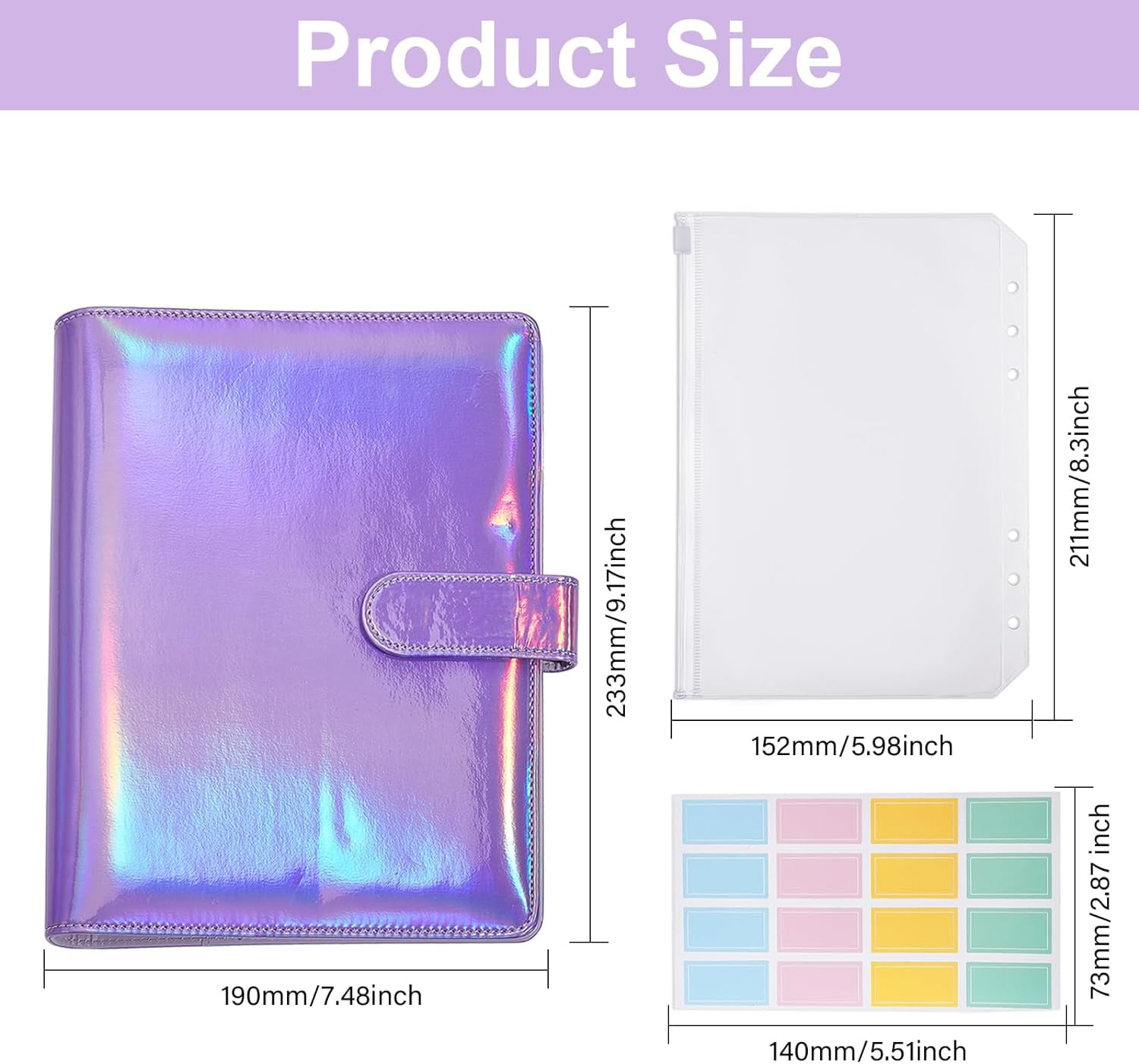 15Pcs A5 Binder Pockets with PU Leather Notebook Binder Cover Clear PVC Binder Pouch Cash Money Organizer Set with 10 Pcs Stickers for Knitting Needles Cash Envelope Document DIY
