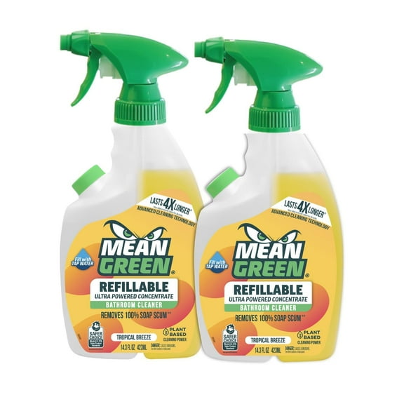 Mean Green Refillable Ultra Powered CONCENTRATE Bathroom Cleaner, Tropical Breeze, 14.3 Ounce 2-Pack