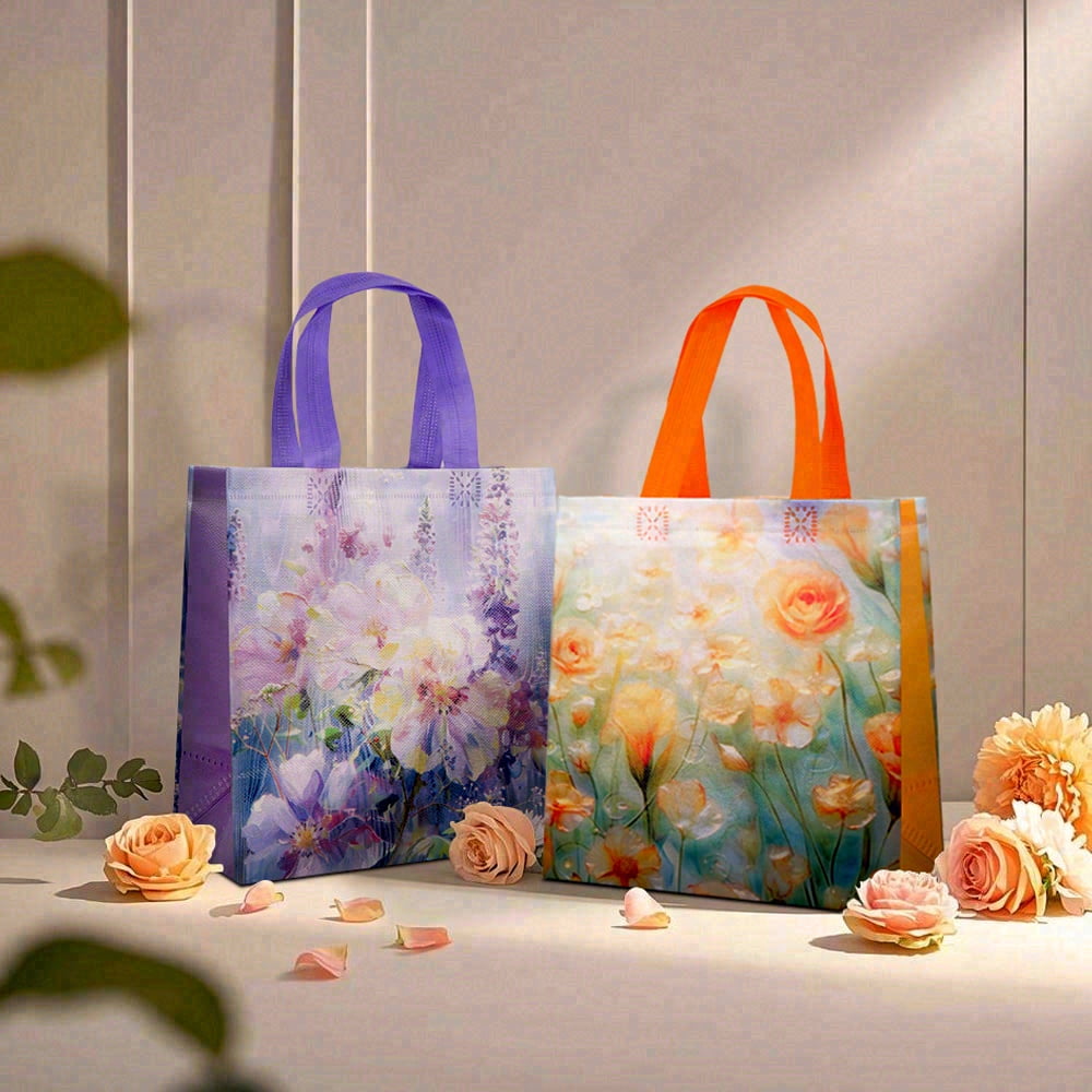 40pcs non-woven gift bags with floral patterns, spring picnic party tote bags, suitable for occasions like birthdays, Mother's Day, baby baptisms, weddings, thank-you gifts, etc.
