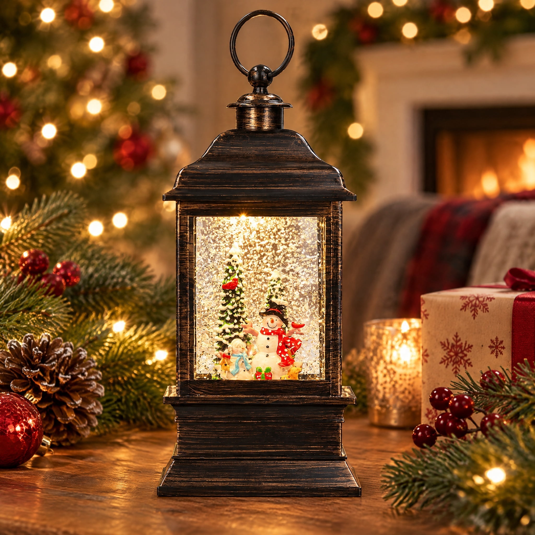 Light-Up Snowman Square Water Lantern Christmas Decoration, Multicolor, 9", by Holiday Time