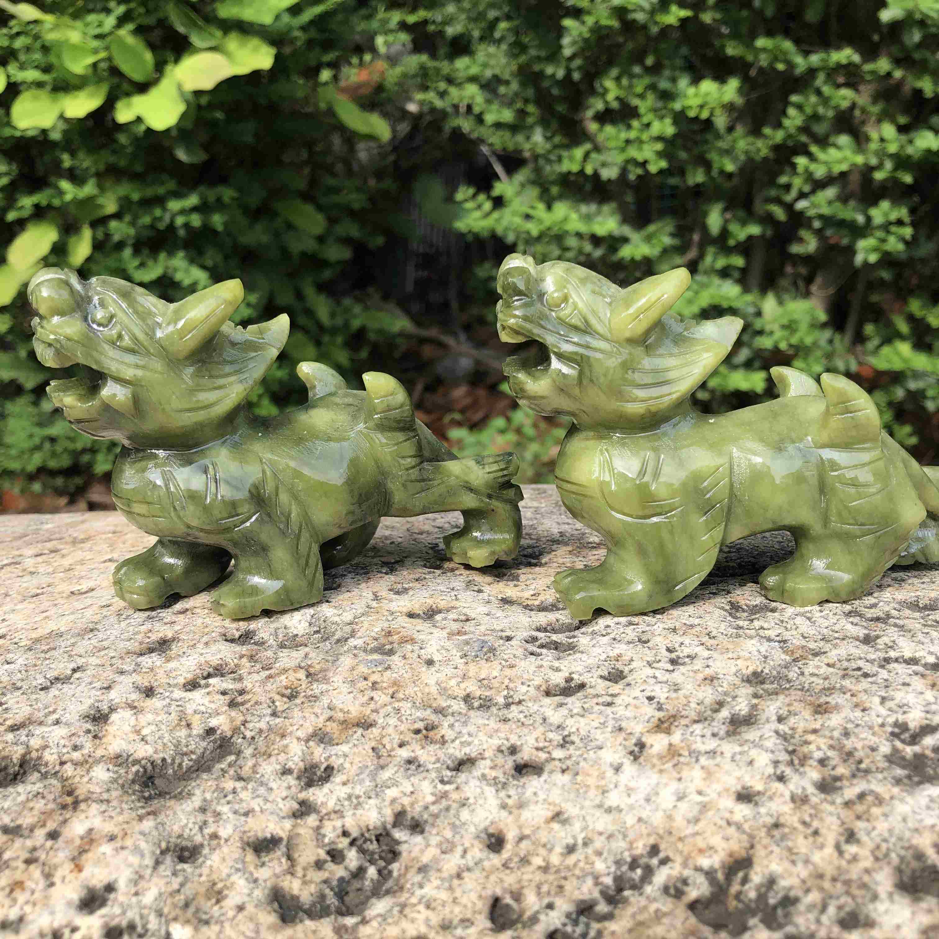Pair Natural green  Jade Feng Shui Pi Yao/Pi Xiu statue for Wealth Good Luck Figurine, Collectible Qilin Stone brave troops Beast