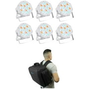 (6) Rockville RockPAR50 White LED RGB Par Can DMX DJ Wash Up-Lights+Backpack