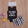 thumbnail image 2 of Bébé Été Tenues Enfant en Bas Âge Sans Manches Col Rond Lettre Romper Volant Rayé Short Polka Point Arc Bandeau, 2 of 5