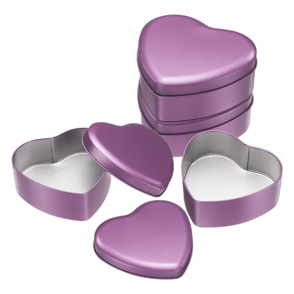 4Pack Heart Shaped Metal Tins Box, Empty Candy Jars Containers with Lids, Light Purple-L