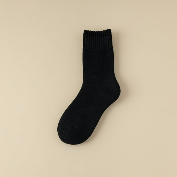 suxuMhao Solid Color Cotton Socks, 4 Pairs Black, One Size Fits Most, Crew Socks Ankle Socks Short Socks, Soft Socks Thick Cotton Socks Thick Plush Socks Warm Socks for Daily Casual Wear