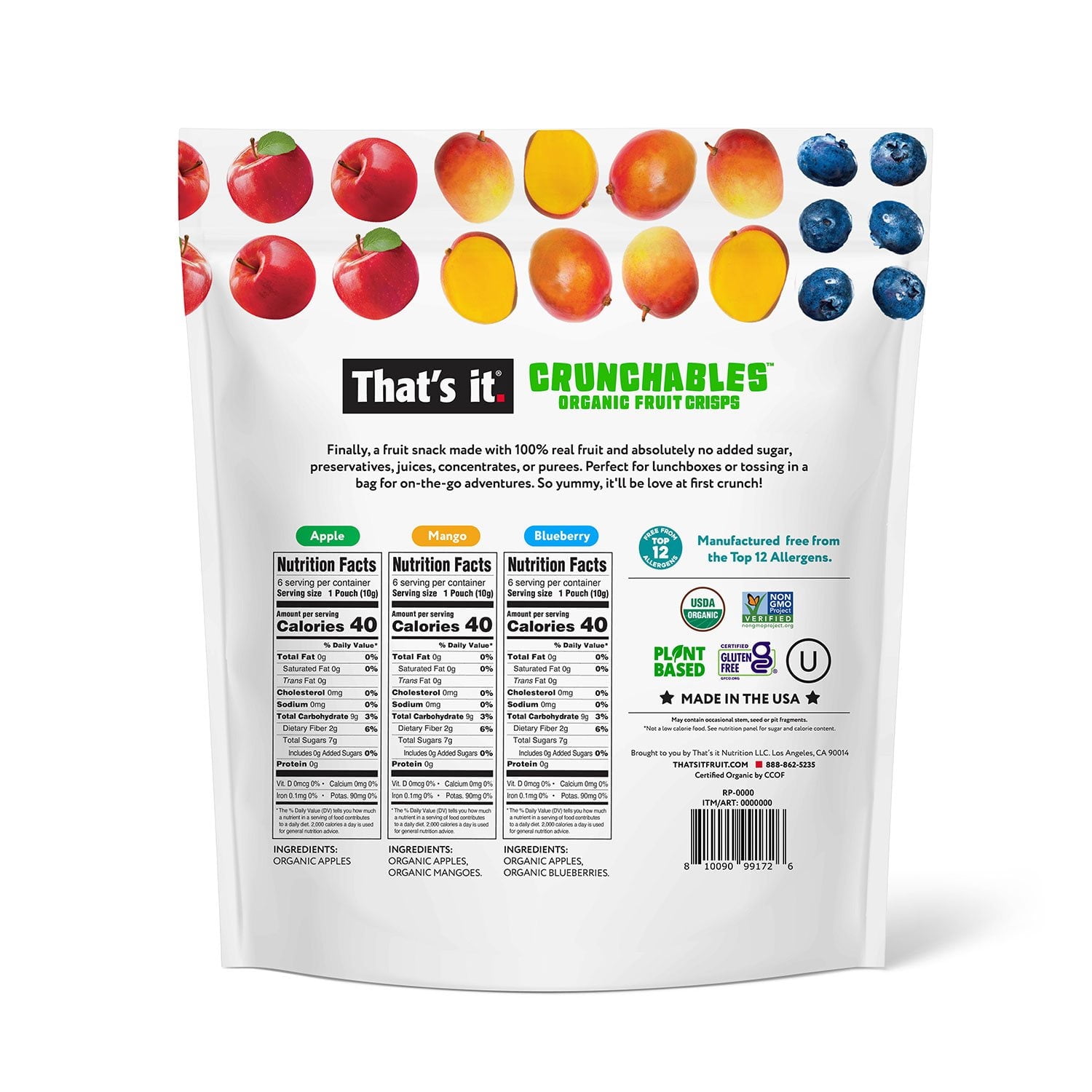 That’s It Crunchable Assorted Fruit Snacks, Variety Pack 18 Count With White Bowl By OMA