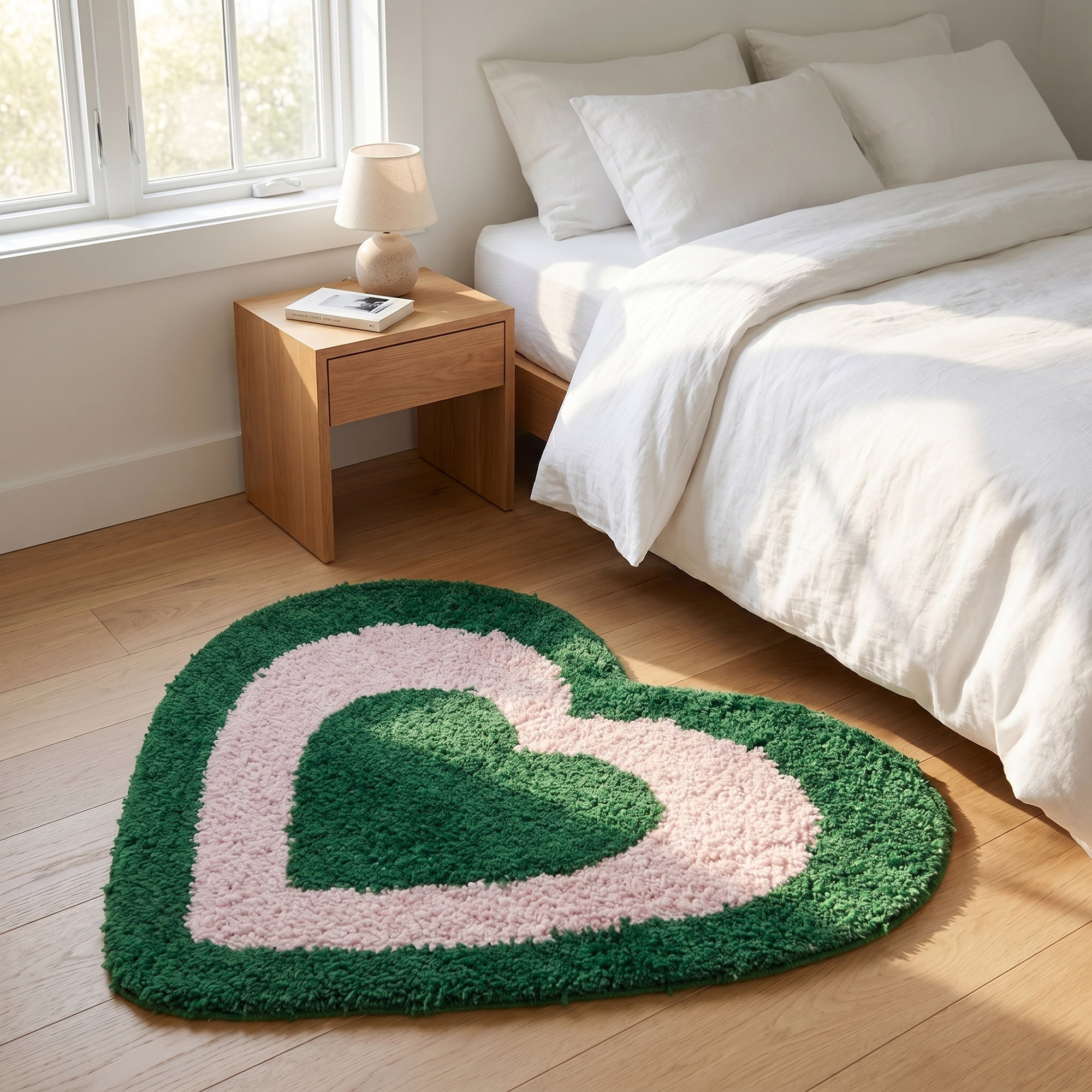 Unique Bargains Small Heart Rug Non-Slip Soft Shaggy Faux Fur Area Rug 19" x 16" Green