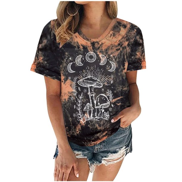 Blusa Informal Elegante Para Mujer, Camiseta Divertida Y Bonita de Manga Corta Con Teñido Anudado, Regalo Odeerbi ODB163150