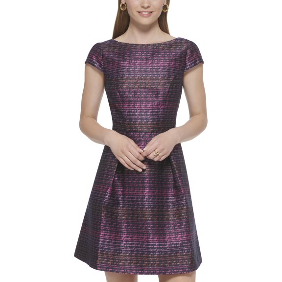 Women's Metallic Jacquard Fit & Flare Dress Pink Multi 2