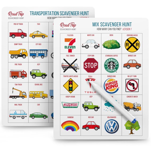 Viaje por carretera: búsqueda del tesoro, bingo, bingo, artículos esenciales para un viaje por carretera