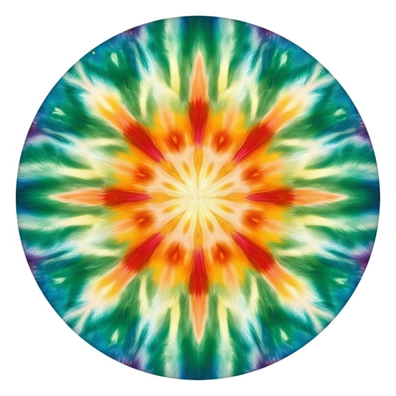 Rainbow Tie Dye Mandala Pattern Round Fitted Tablecloth with Elastic Edge,Dining Table Cover Waterproof,Outdoor Round Tablecloth for Camping,Dining,Indoor and Outdoor