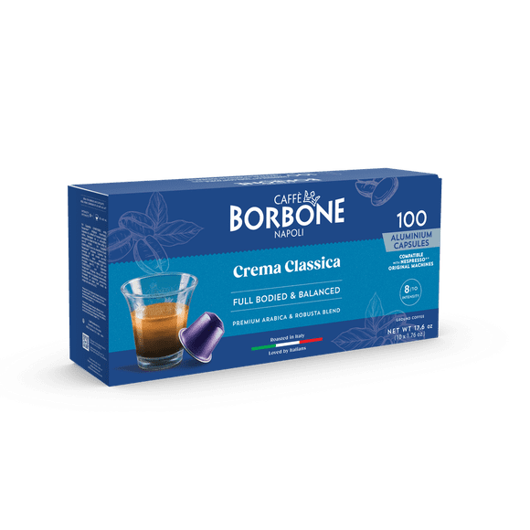 Caffe Borbone capsules (compatible with Nespresso® OriginalLine machines) - Crema Classica aluminum pods - 100-pack / 10 packs of 10 - (Intensity 8/10)