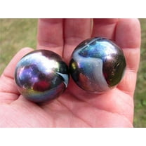 Big Game Toys Set of 2 Milky Way 35mm Boulder Purple/Gold Oil Slick Metallic Iridescent Swirl Large Shooter Solid Glass Marbles