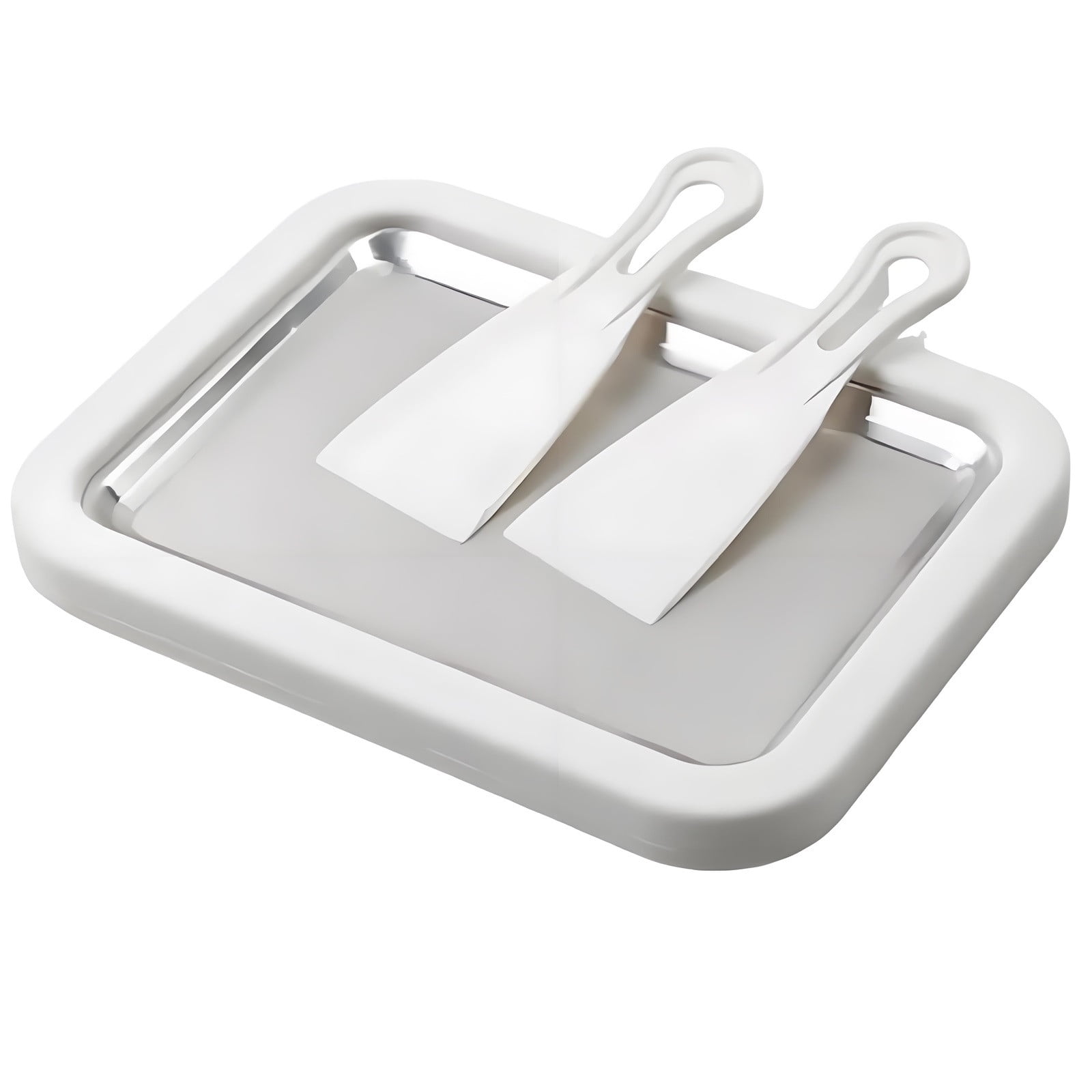 Rolled Ice Cream Maker Kit – Instant DIY Ice Cream Tray with 2 Scrapers, Stainless Steel Homemade Rolling Ice Cream Pan, No Electricity Needed, Family Fun Gift