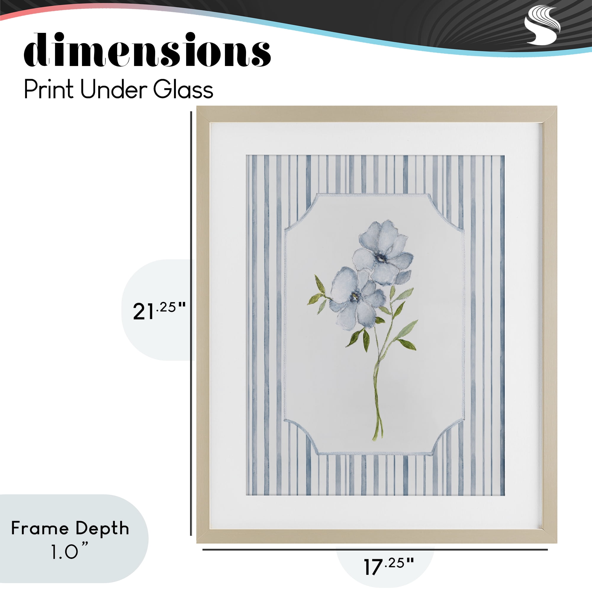 Stupell Industries Blooms And Stripes Birch Framed Print Under Glass, design by Tava Studios