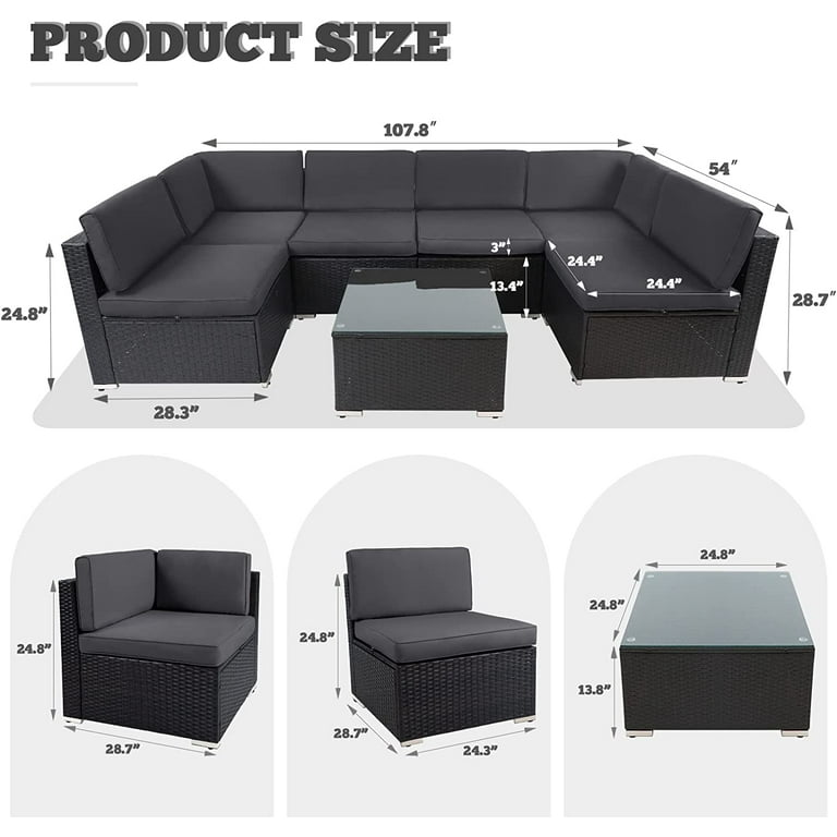 SOLAURA 7 Piece Patio Furniture Outdoor Wicker Rattan Sectional