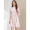 thumbnail image 3 of Vestido Floral De Una Línea De Manga Larga Con Columpio Hasta La Rodilla Y Cuello Simulado Para Mujer Blanco L, 3 of 6