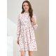 thumbnail image 3 of Vestido Floral De Una Línea De Manga Larga Con Columpio Hasta La Rodilla Y Cuello Simulado Para Mujer Blanco L, 3 of 6