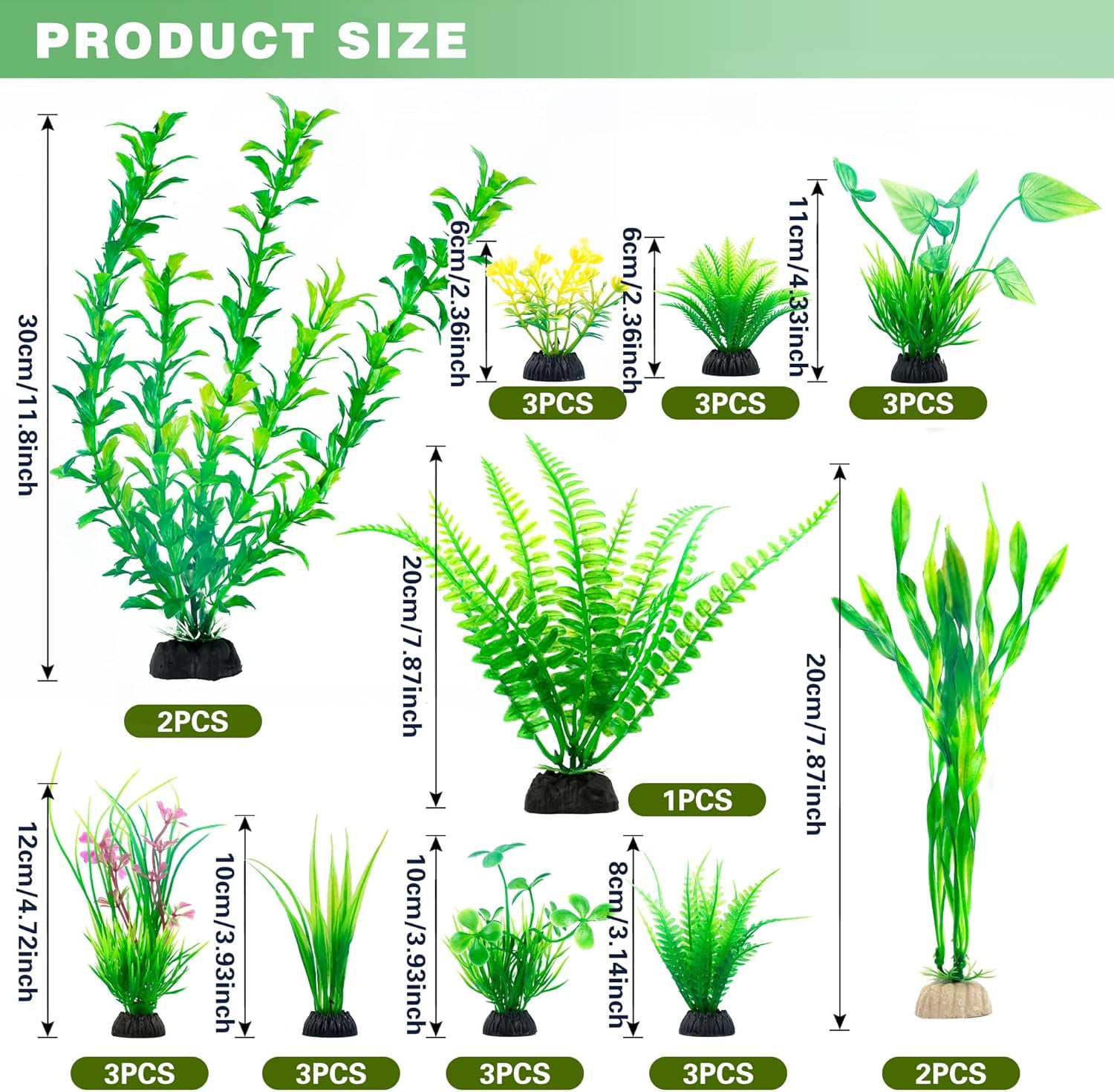 Aquarium Artificial Green Plastic Plants Decorations 26 PCS Large Fish Tank Accessories Goldfish Betta Tank Decor
