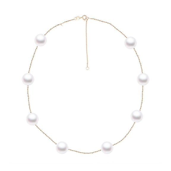 RVLA Romance Victory 18k Solid Rose Gold White Freshwater Cultured Pearls Necklace (6.5-7mm), 18"(16" 2” Extender)