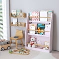 thumbnail image 2 of 3-Tier Kids Bookshelf with Tipover Restraint, Wood Book Rack for Toddlers, Book Organizer for Bedroom, Playroom, Classroom (Pink), 2 of 8