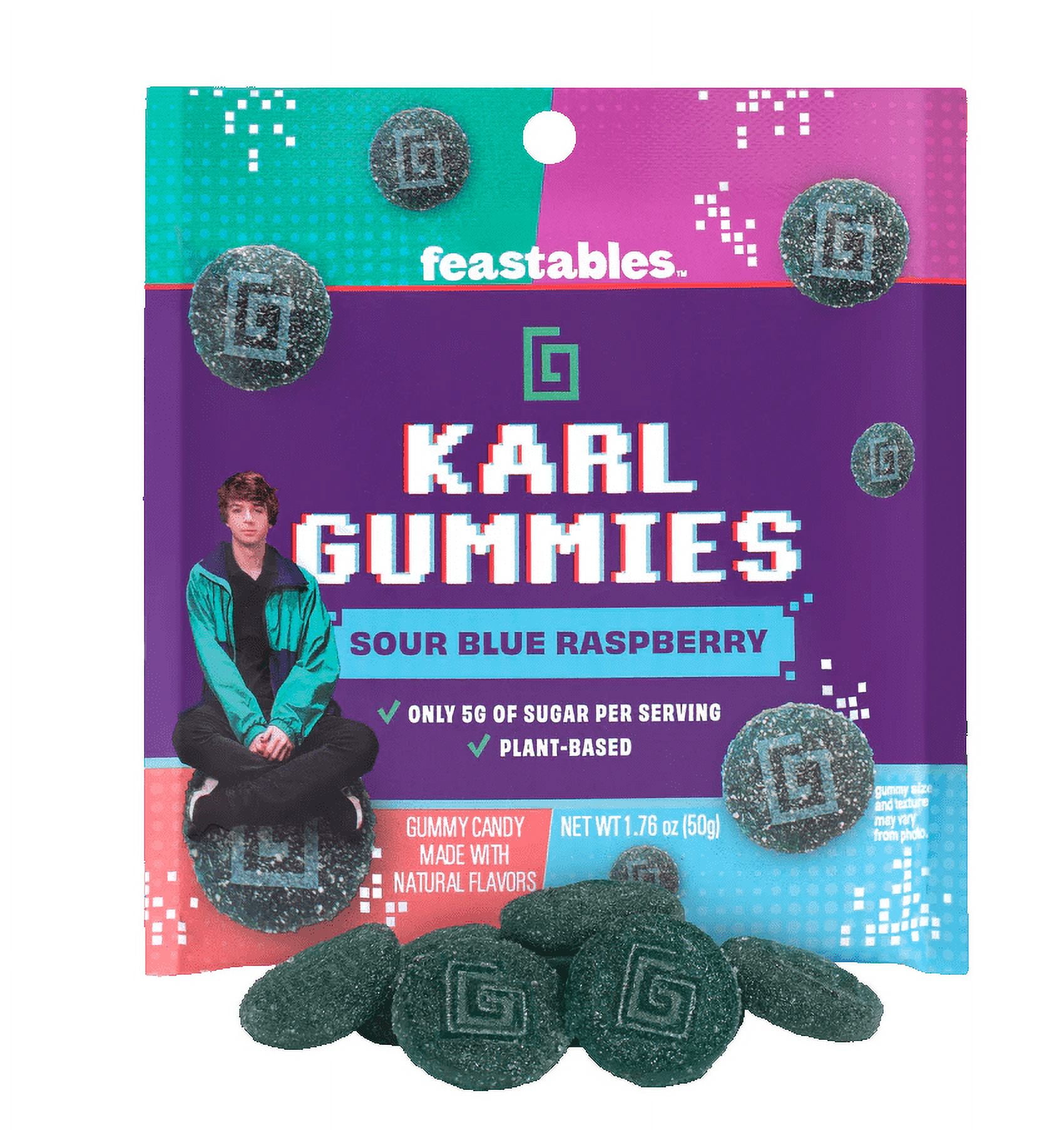 Feastables Karl Gummy Candy, Sour Blue Raspberry Flavor, 1.8 oz, 1 Bag