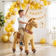 PonyCycle Kid-Powered Ride-On Horse Toy, No Battery, Hand Brake, Ages 4–7, Light Brown, E436
