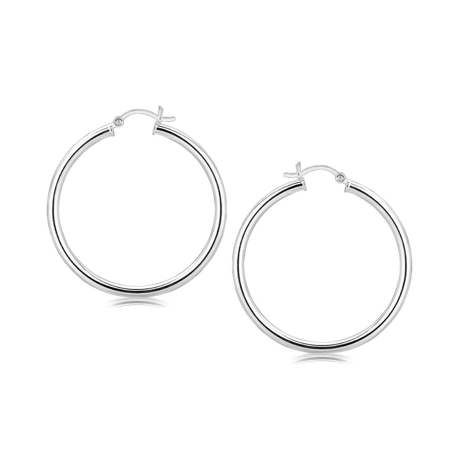 925 Silver Rhodium Plated Large Polished Classic Hoop Earrings 40mm ...