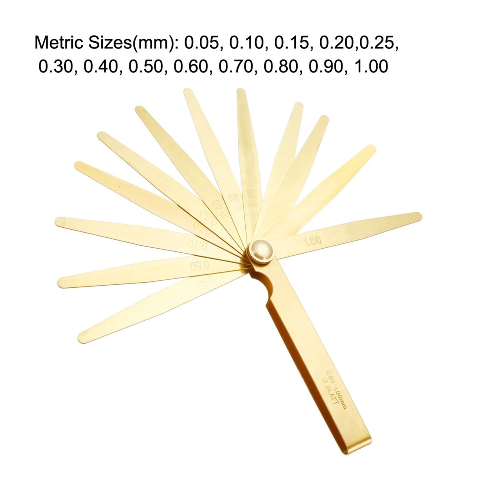 1pcs 13 Blades Metric Thickness Feeler Gauge 0.05-1mm Brass Measuring Tool For Width Gap For Designers Engineers And Mechanics ,Easy to Use