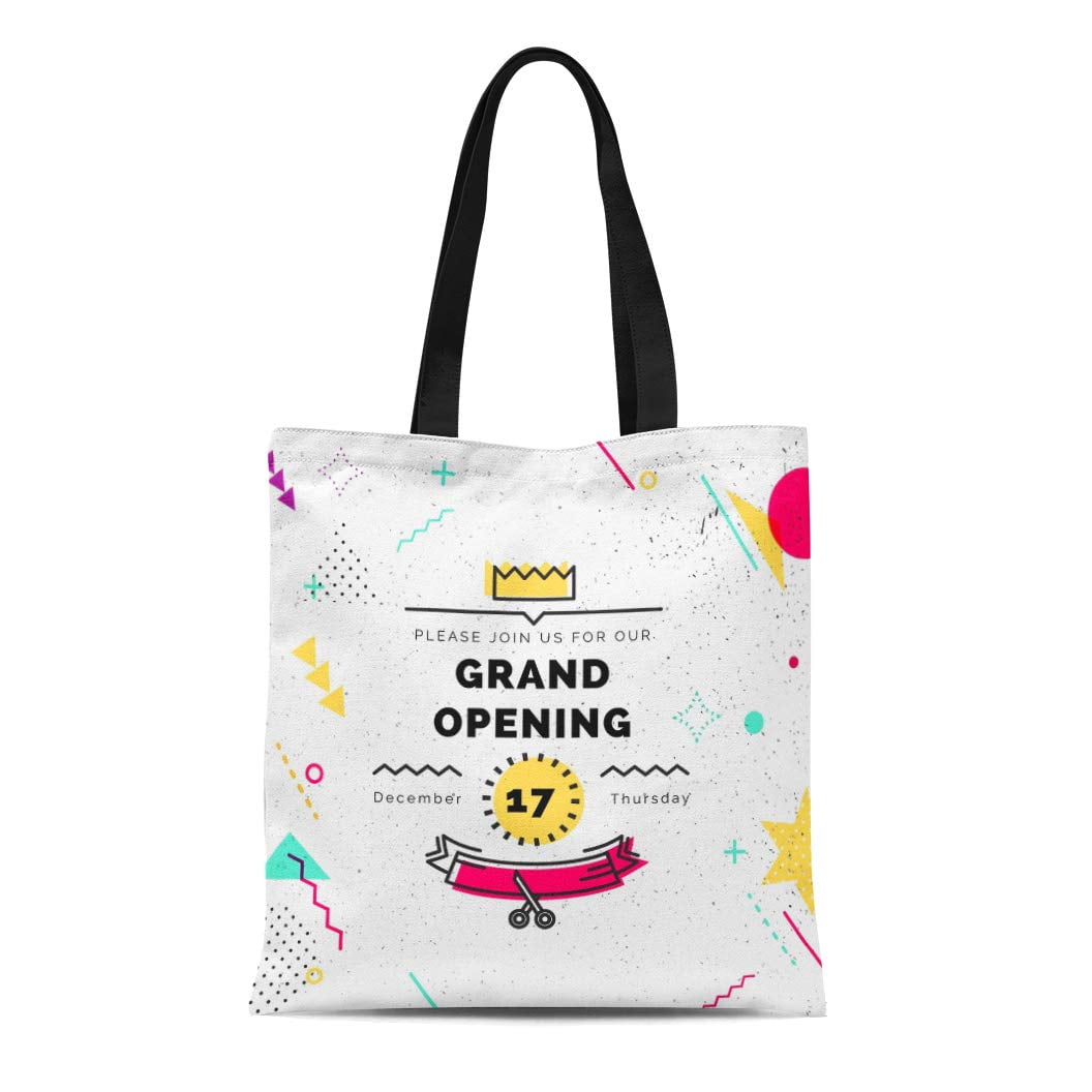 ASHLEIGH Canvas Tote Bag Grand Opening Colorful in Retro 80S 90S Memphis Scissors Durable ...