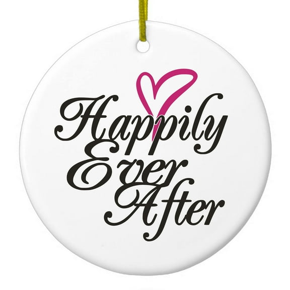 DistinctInk Hanging Ceramic Christmass Tree Ornament with Gold String - Great Gift / Present - 2 3/4 inch diameter - Happily Ever After Heart