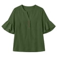 thumbnail image 6 of XuJwPNcy Womens T Shirts V Neck 3/4 Bell Sleeve Tops Trendy Ruffle Hem Blouse Casual Summer Outfits Ladies Soft Tees, 6 of 7