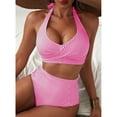 thumbnail image 6 of Women's High Waisted 2 Piece Bikini Sets Striped Swimsuits Halter Bathing Suit Beach Swimwear 2026 Hot Pink 2XL, 6 of 6