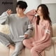 thumbnail image 4 of Conjunto de pijama de algodón para parejas, ropa de dormir de manga larga con cuello redondo y pantalones largos, para otoño e invierno, novedad, 4 of 4