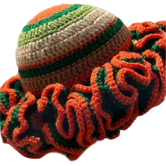 Ruffle Brim Fisherman Hat Girl Elegant Knitted Hat Windproof Bucket Hat Headwear