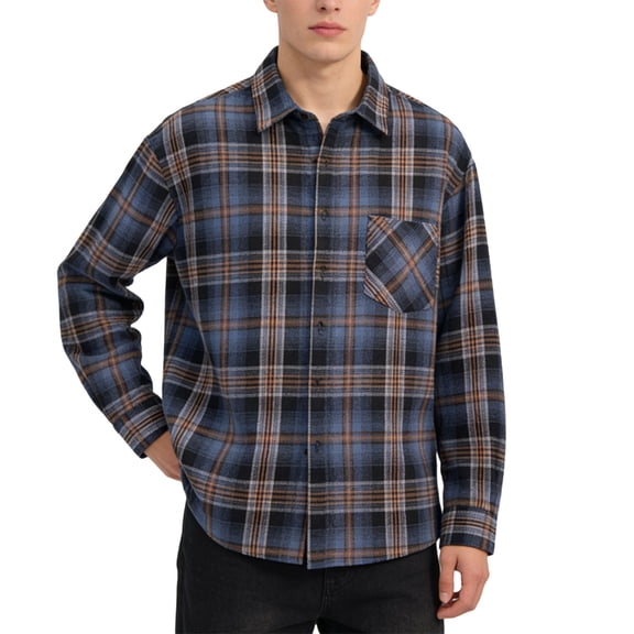 Luvrsol Big and Tall Mens Shirts Plaid Long Sleeve Button Up Casual Jacket with Pockets, M-5XL