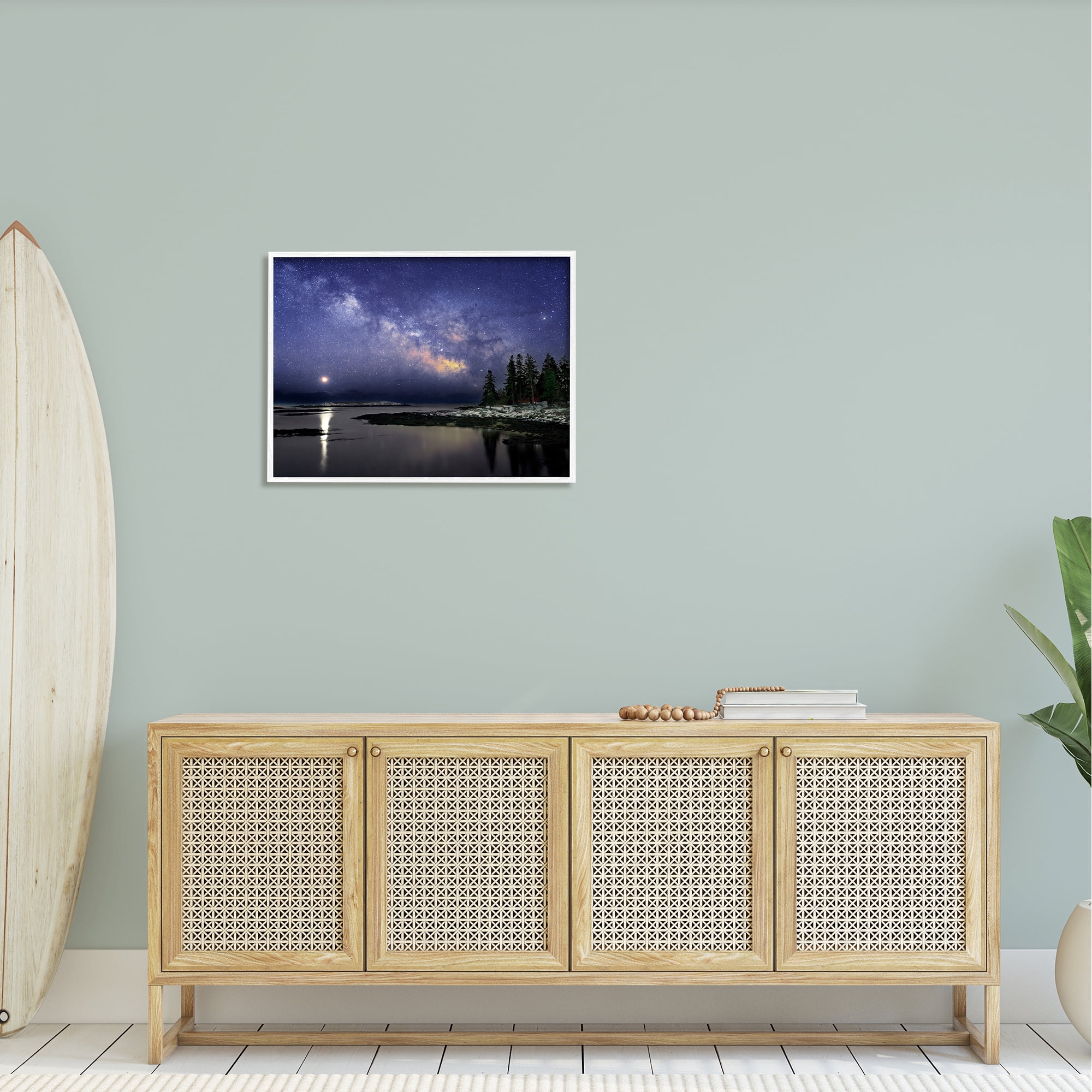Stupell Galaxy Stars Over Coastal Winter Night Landscape Photography White Framed Art Print Wall Art
