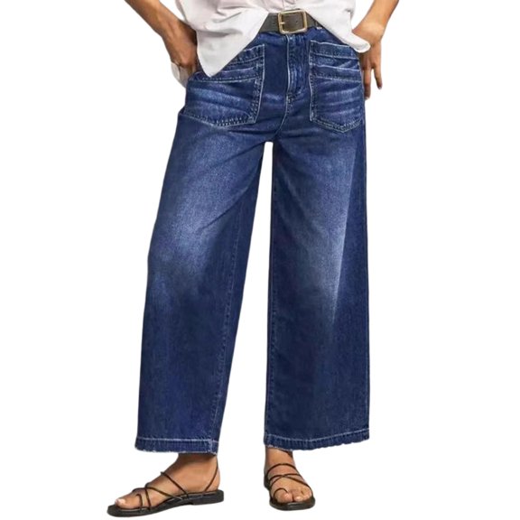 Wide Leg Jeans for Women High Waisted Vintage Washed Streetwear Stretchy Business Casual Denim Pants with Pockets