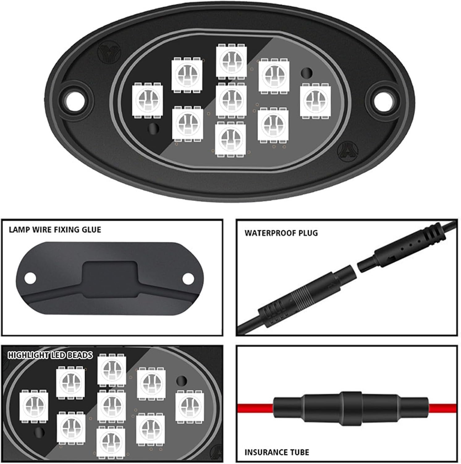 TigerClaw Vehicle rock lights, RGB LED Car Underbody Light Kit with Remote and App Control for Trucks, SUVs and Jeeps