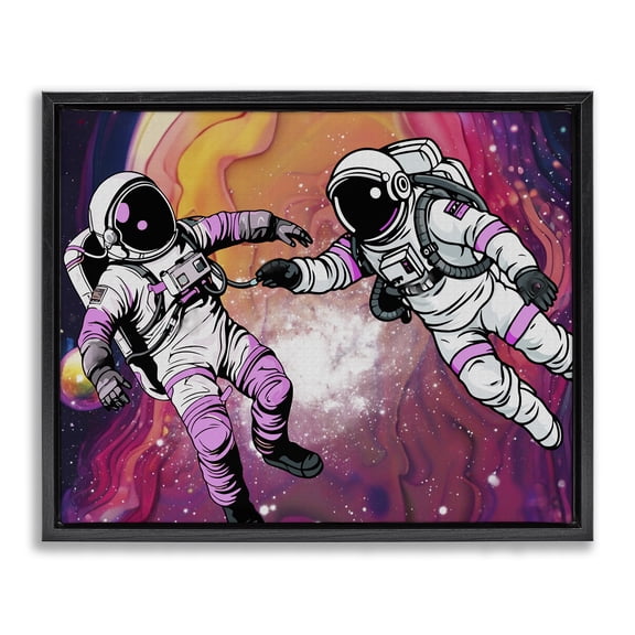 Stupell Industries Swirling Cosmic Space Astronauts Outer Space Painting Black Floater Framed Canvas Art Print Wall Art, 21 x 17