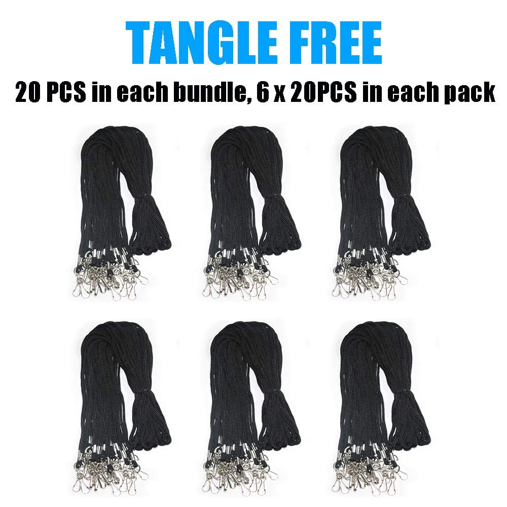 120 Black Lanyards Bulk Round 36" With Swivel J Hook For Id Name Badge Holder  Vip School Conference Festival And Hang Keys