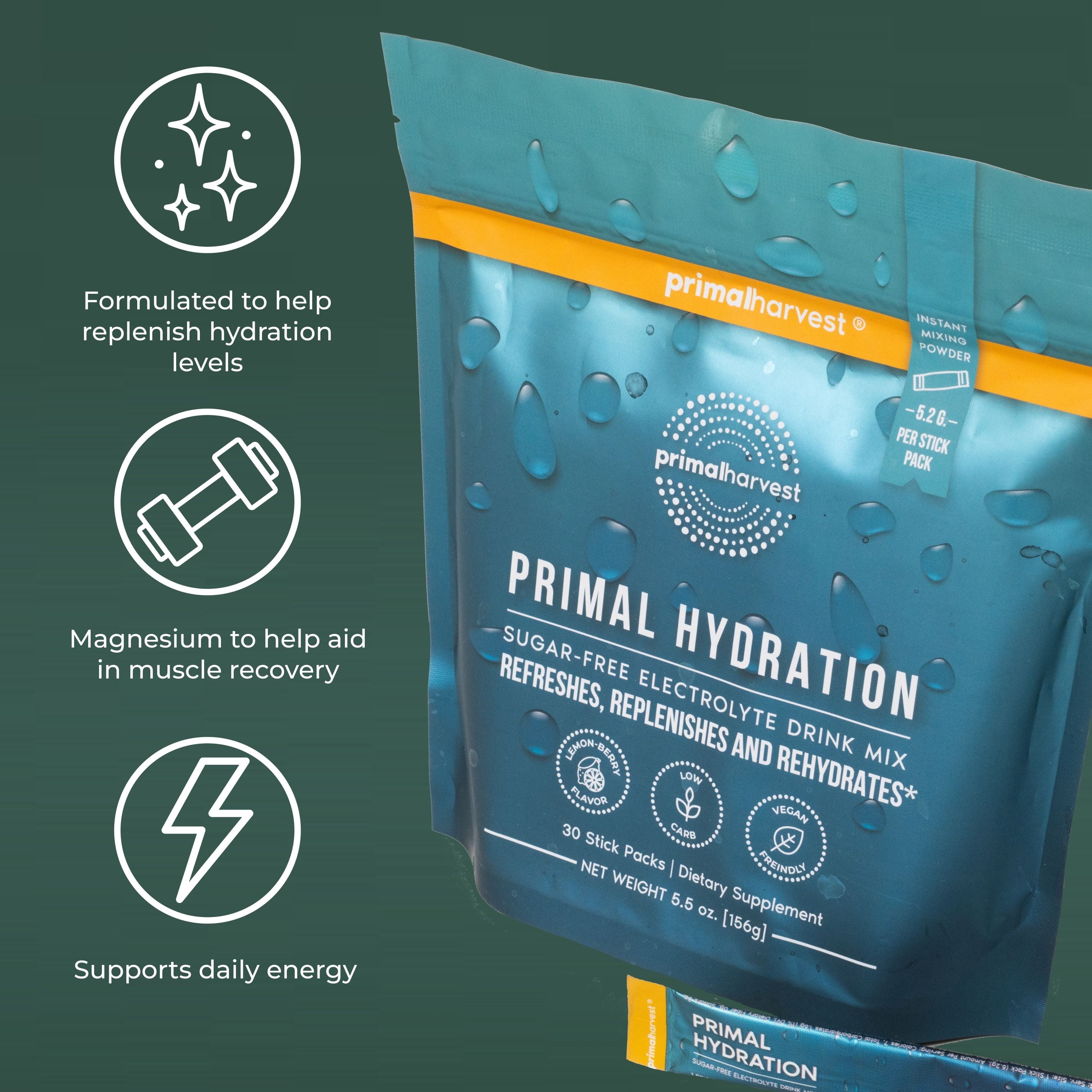 Primal Harvest Hydration Drink Packets, 1 Pack: Zero Sugar Lemon Berry Flavor