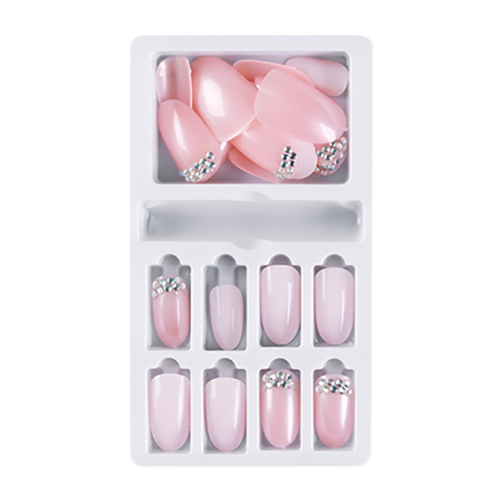 False Nails Press on Reusable Adhesive Fake Nail with Design Gradient Pink  White Flower Aesthetic Artificial Full Cover Art Nail - AliExpress