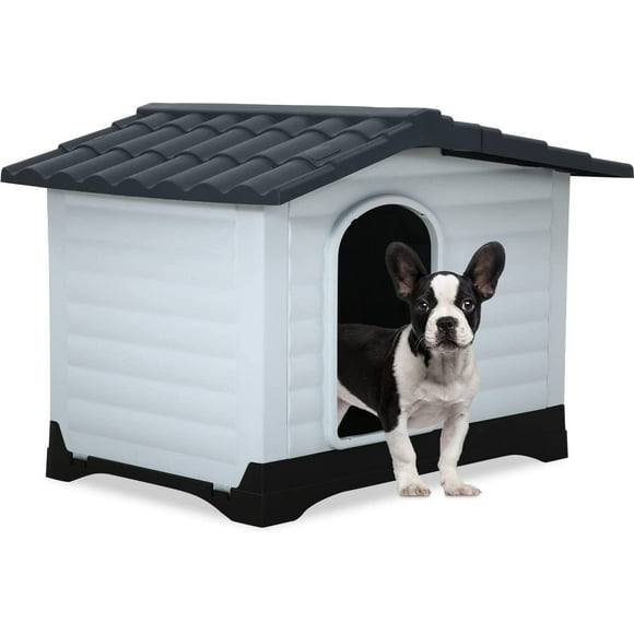 Indoor Outdoor Dog House Big Dog House Plastic Dog Houses for Small Medium Large Dogs All Weather Dog House with Base Support House with Air Vents Elevated Floor Water Resistant