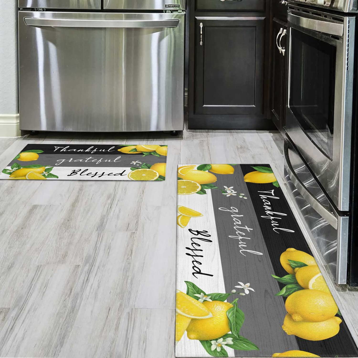 Lemon Kitchen Rug Set,Farmhouse Kitchen Rugs Fruit Runner Rugs with Rubber Backing,Throw Rugs Washable for Kitchen Sink,Laundry Room,Spring&Summer Rug,Lemon Kitchen Decor
