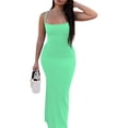 thumbnail image 5 of Biekopu Women's Summer Slip Slim Dress, Solid Color Spaghetti Strap Low Cut Fishtail Hem Ankle Length Dress, 5 of 6